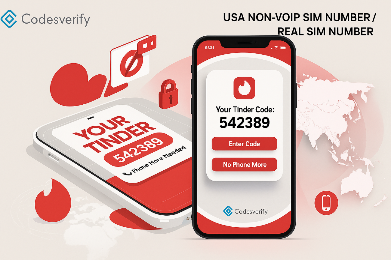 Verification code screen for Tinder signup using virtual phone number from CodesVerify.