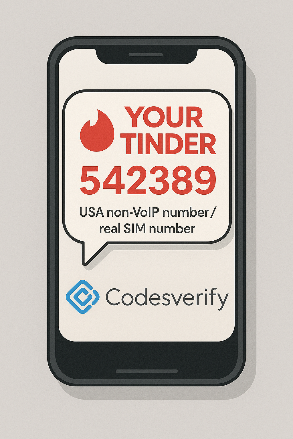 Verification code screen for Tinder signup using virtual phone number from CodesVerify.